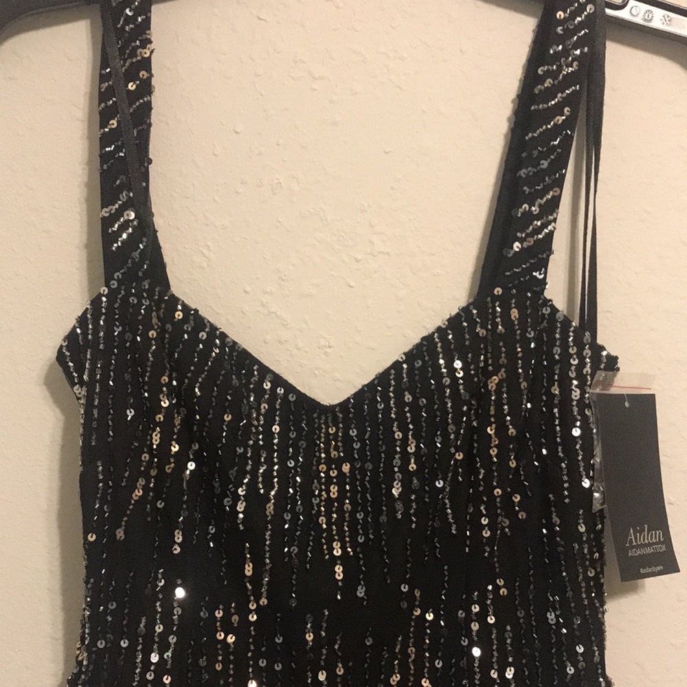 NWT Aidan Mattox black fit and flare beaded cocktail dress, size 4